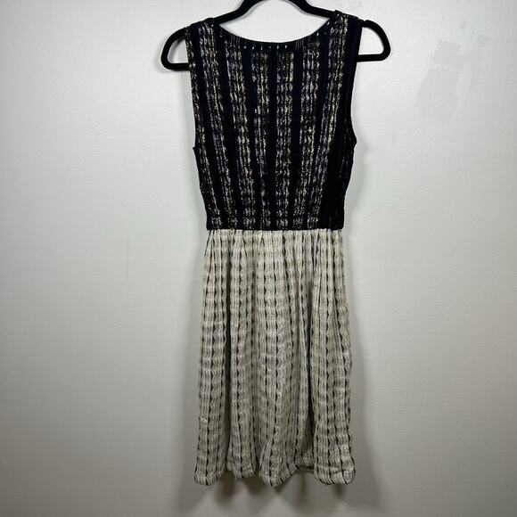 Ace & Jig Metallic Sleeveless V Neck Short A Line Midi Dress Beige Black Size XS - Picture 4 of 7